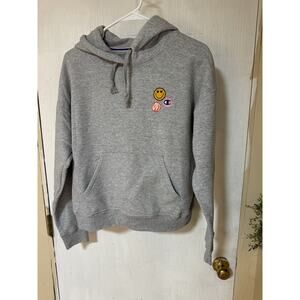 Champion Hoodie Grey Size Small Vintage Style Smiley Face Love Patches